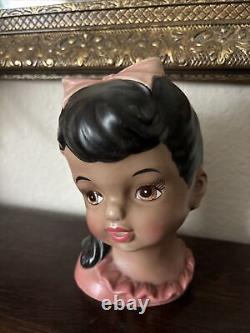 Topline Japan Black/African American Girl Lady Head Vase 50/423 Vintage