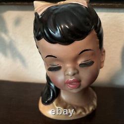 Topline Japan Black/African American Girl Lady Head Vase 50/423 Vintage