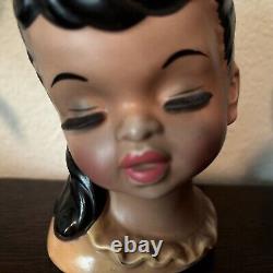 Topline Japan Black/African American Girl Lady Head Vase 50/423 Vintage