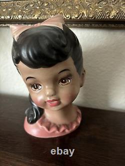 Topline Japan Black/African American Girl Lady Head Vase 50/423 Vintage