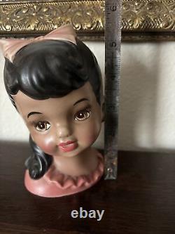 Topline Japan Black/African American Girl Lady Head Vase 50/423 Vintage