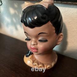 Topline Japan Black/African American Girl Lady Head Vase 50/423 Vintage