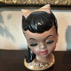 Topline Japan Black/African American Girl Lady Head Vase 50/423 Vintage