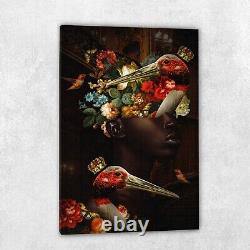 Tropical African American Framed Canvas, Abstract Black Women Home Gallery Art