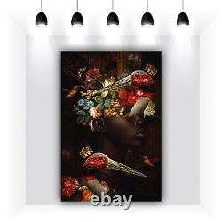 Tropical African American Framed Canvas, Abstract Black Women Home Gallery Art