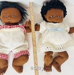 Two 13 Black African American Handmade Cloth Rag Dolls Girl Folk Art Vintage