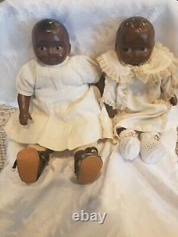 Two Antique Vintage African American Black Dolls RARE