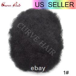 US Afro Curly Weave Mens Toupee HairPiece Full Lace African American Hair System