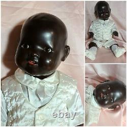 Unique! Black Antique German Bisque Head Baby Doll 24 Original Great Condition