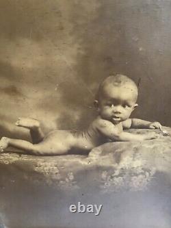 Unusual BLACK AFRICAN AMERICAN Baby Boy Photograph in Art Deco Frame