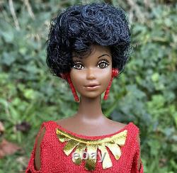 VINTAGE 1979 FIRST Black Barbie Doll Disco Afro Red Dress Mattel 1293 MIB