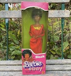 VINTAGE 1979 FIRST Black Barbie Doll Disco Afro Red Dress Mattel 1293 MIB