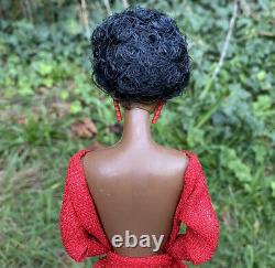 VINTAGE 1979 FIRST Black Barbie Doll Disco Afro Red Dress Mattel 1293 MIB