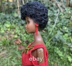 VINTAGE 1979 FIRST Black Barbie Doll Disco Afro Red Dress Mattel 1293 MIB