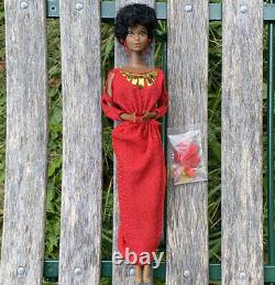 VINTAGE 1979 FIRST Black Barbie Doll Disco Afro Red Dress Mattel 1293 MIB