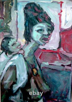 VINTAGE Original PAINTING Oil On Canvas MOTHER & CHILD Black African American