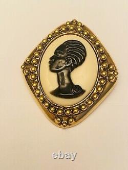 VTG 1989 Coreen Simpson Brooch Pin Signed Black Cameo African American Gold Rare