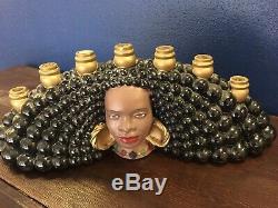 VTG Mid Century Modern African American Ceramic Womens Face 7 Candles Holder L