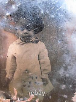 Victorian Antique African American Little Boy Angel Pipe Tobacco Tintype Photo