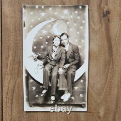 Vintage 1930's Handsome African American Couple Sitting On PaperMoon RPPC Photo