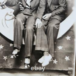 Vintage 1930's Handsome African American Couple Sitting On PaperMoon RPPC Photo