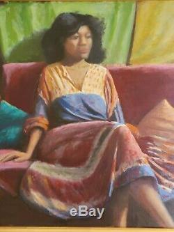Vintage 1960's Oil Painting Black Americana Portrait of African American Woman