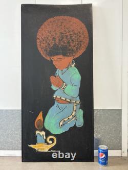 Vintage 1970s MCM African American Black Child AFRO Kitsch Painting, ASHBROOK