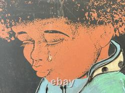 Vintage 1970s MCM African American Black Child AFRO Kitsch Painting, ASHBROOK