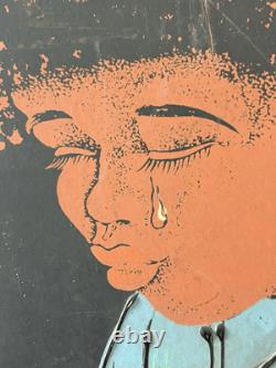 Vintage 1970s MCM African American Black Child AFRO Kitsch Painting, ASHBROOK
