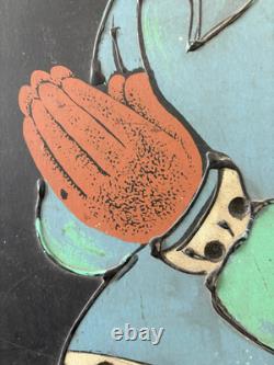 Vintage 1970s MCM African American Black Child AFRO Kitsch Painting, ASHBROOK