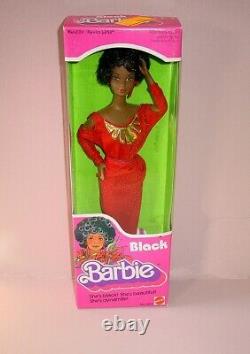 Vintage 1979 FIRST Black Barbie Doll Afro Red Dress Mattel NRFB