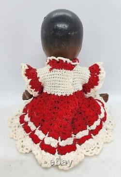 Vintage 7 Composition Jointed Black/African American Baby Doll, Crocheted Dress