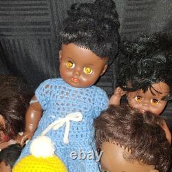 Vintage African American Doll Collection Lot of 6 Black Dolls 1960s-80s Estate