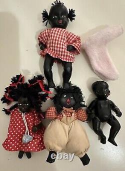 Vintage African American Dolls Lot of 3 Porcelain and one Fabric