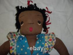 Vintage African American Handmade Cloth Girl Doll Black Folk Art