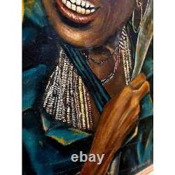 Vintage African American Oil On Canvas Beautiful Lady Black Woman Portrait