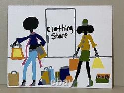 Vintage African American Outsider Art O/B Painting Signed Black