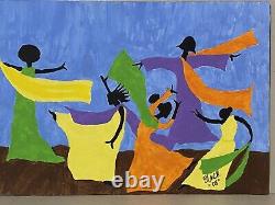 Vintage African American Outsider Art O/B Painting Signed Black