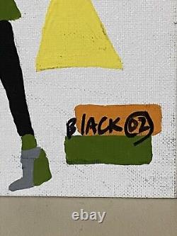 Vintage African American Outsider Art O/B Painting Signed Black
