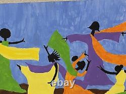 Vintage African American Outsider Art O/B Painting Signed Black