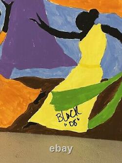 Vintage African American Outsider Art O/B Painting Signed Black