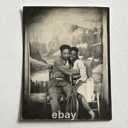 Vintage Arcade Photograph Beautiful Woman Man Couple Black African American