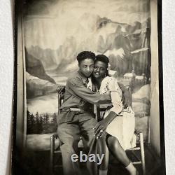 Vintage Arcade Photograph Beautiful Woman Man Couple Black African American