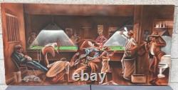 Vintage Black African American Folk Art People Bar Pool Drinking Oil Painting