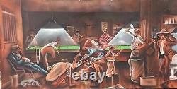 Vintage Black African American Folk Art People Bar Pool Drinking Oil Painting
