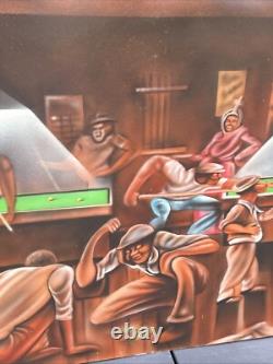 Vintage Black African American Folk Art People Bar Pool Drinking Oil Painting