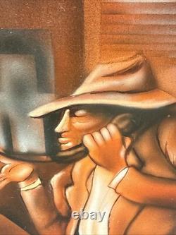 Vintage Black African American Folk Art People Bar Pool Drinking Oil Painting