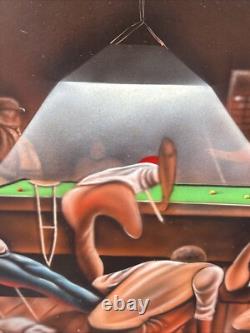 Vintage Black African American Folk Art People Bar Pool Drinking Oil Painting