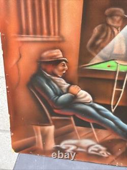 Vintage Black African American Folk Art People Bar Pool Drinking Oil Painting