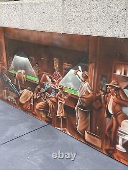 Vintage Black African American Folk Art People Bar Pool Drinking Oil Painting